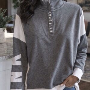Victoria’s Secret sweatshirt ladies gray white half zip size medium